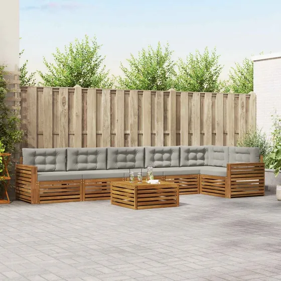 vidaXL Udendørs Sofagruppe 7 pc Naturlig og Lys Grå Akacietræ