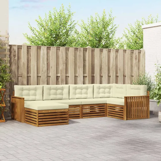 vidaXL Udendørs Sofagruppe 6 pc Naturlig/Fløde i Akacietræ