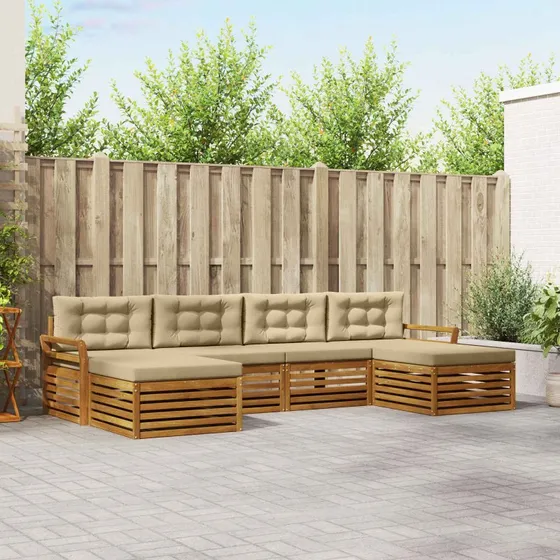 vidaXL Modulært sofasæt 6-del, massivt akacietræ, naturlig/beige
