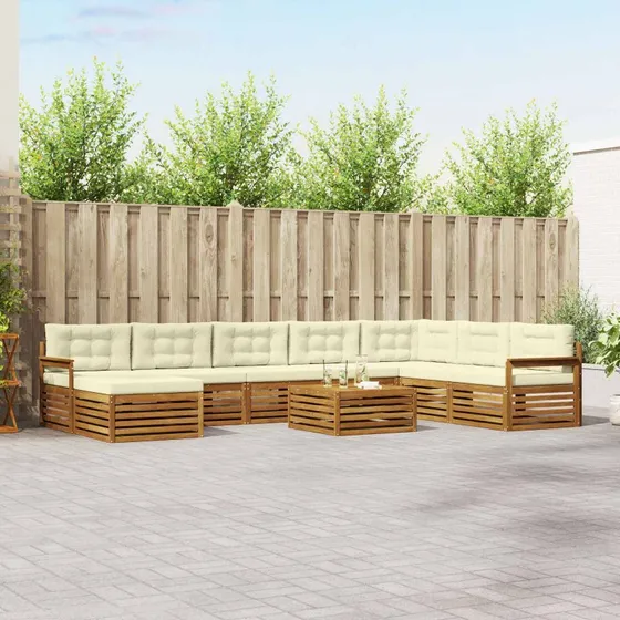vidaXL Udendørs Sofagruppe 9 pcs Naturlig/Fløde Akacietræ