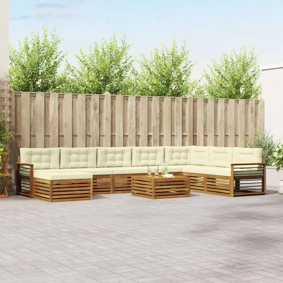 vidaXL Udendørs Sofagruppe 9 pcs Naturlig/Fløde Akacietræ