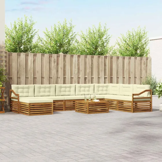 vidaXL Udendørs Sofagruppe 9 pcs Naturlig/Fløde Akacietræ