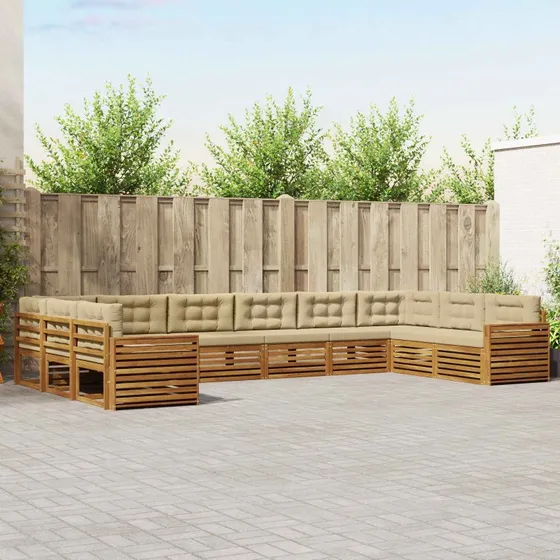 vidaXL Sofasæt 7 dele i massivt akacietræ, naturlig/beige med puder