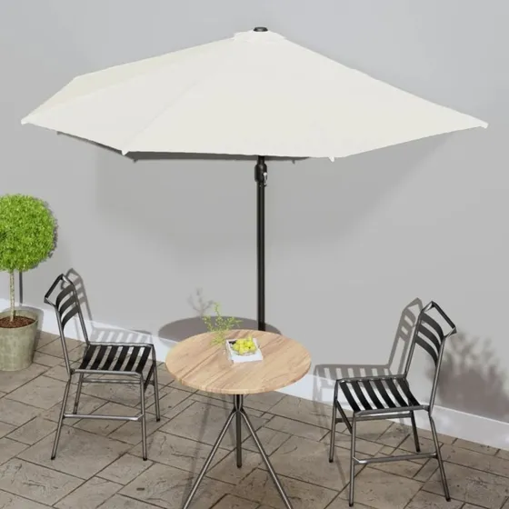 vidaXL halvrund balkonparasol sandfarvet 300x155 cm med aluminiumsstang