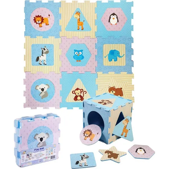 B Beez Gulvpuslespil Dyr og Former i Pastelfarver – 88x88 cm
