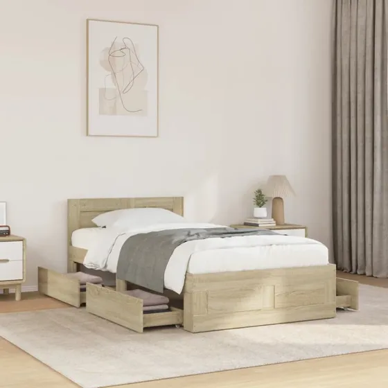 vidaXL Sengeramme med Sengegavl 90x190 cm Sonoma-eg Konstrueret Træ
