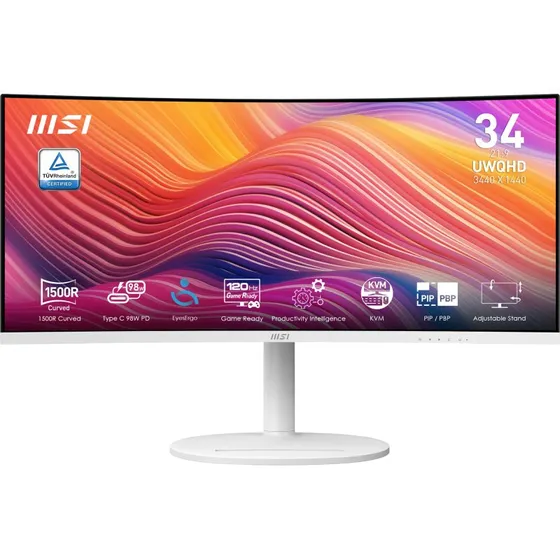 MSI Modern MD342CQPWDE 34" UltraWide VA Skærm, 120 Hz, Hvid