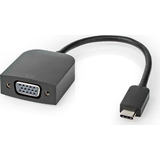 Nedis USB-C til VGA Adapter, 20 cm, Nikkelplateret, Sort