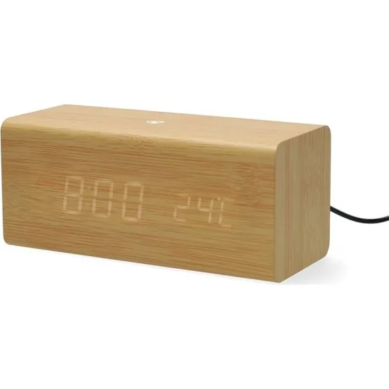 Nedis Digital Vækkeur Radio | Træ | USB-C | FM | 2 Alarmer | Brun
