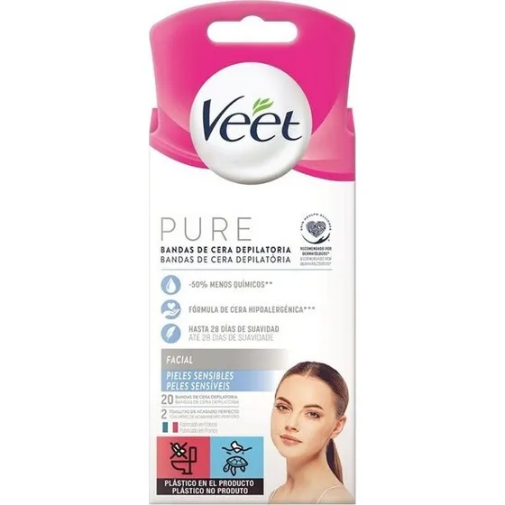 Veet Pure Facial Wax Strips Sensitive Skin 20 Stk
