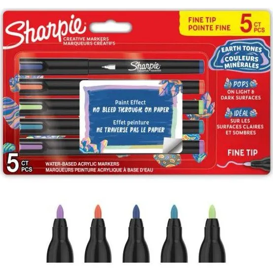 Sharpie Creative Akrylmarker, Jordfarver, Fin Spids, 5 Farver
