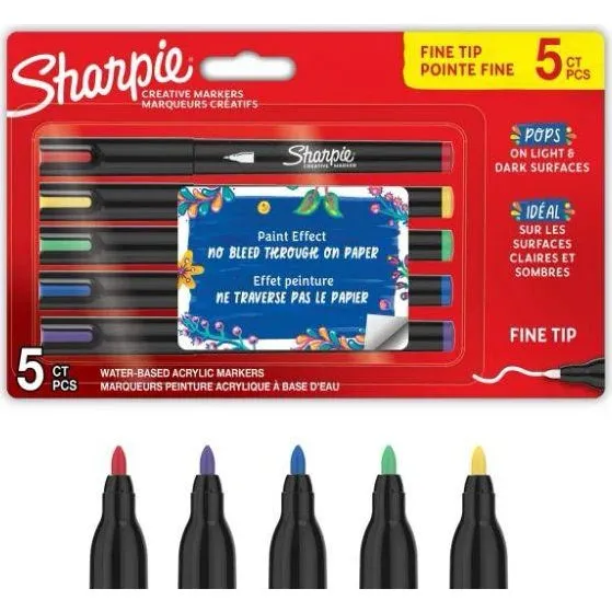 Sharpie Creative Akrylmarker, 5 farver, fin spids