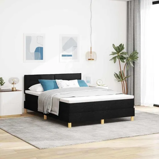 vidaXL Boxspring seng med pude og hovedgærde, sort, 140 x 190 cm