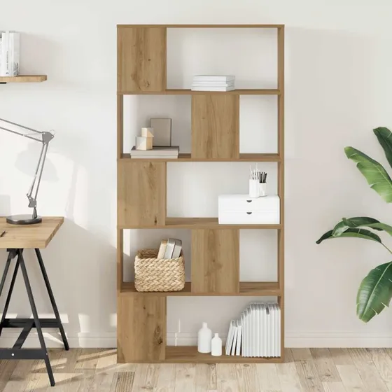 vidaXL Bogreol 80,5x23,5x162,5 cm, 5 hylder i konstrueret træ, egetræ