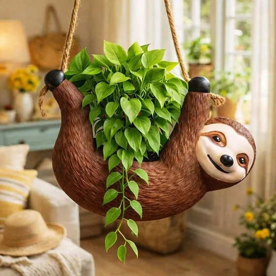 Mikamax Sloth Planter – Resin Dovendyr, 25 cm, Indendørs/Udendørs