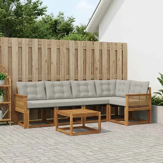 vidaXL Udendørs Sofagruppe 6 pc Natur/Lysegrå