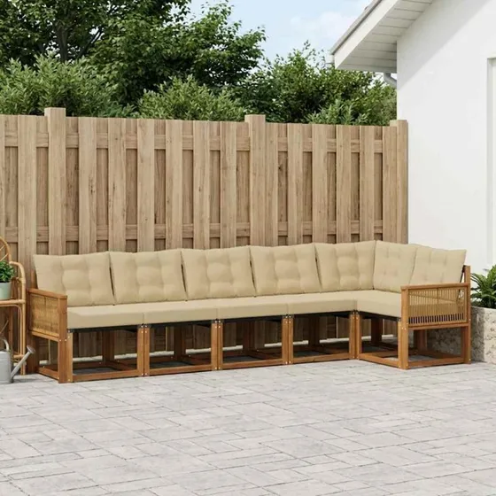 vidaXL Udendørs Sofagruppe 6-pers. Naturlig Akacietræ & Beige Puder