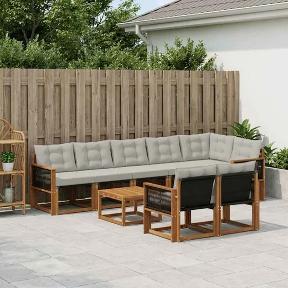 vidaXL Udendørs Sofagruppe 9 pcs Natur/lysegrå
