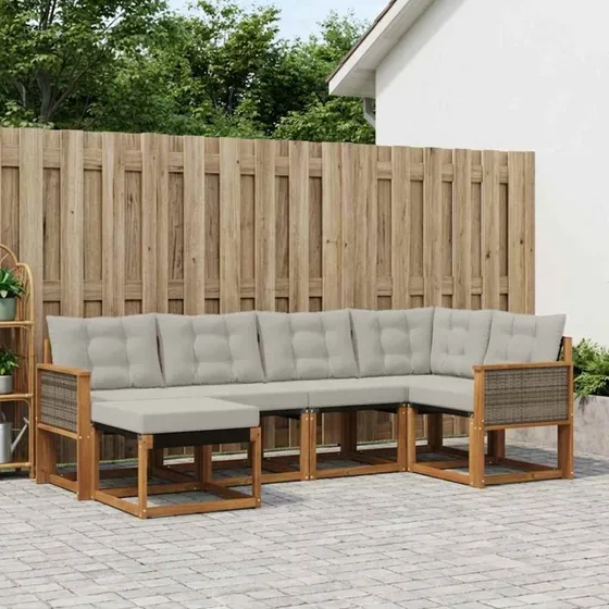 vidaXL Udendørs Sofagruppe 6 pc Natur/Lysegrå