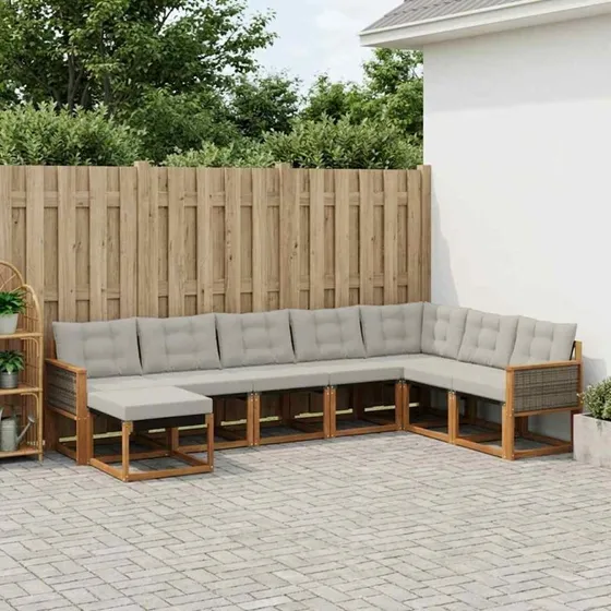 vidaXL Udendørs Sofagruppe 8 pcs Naturlig Akacietræ med Lysgrå Puder