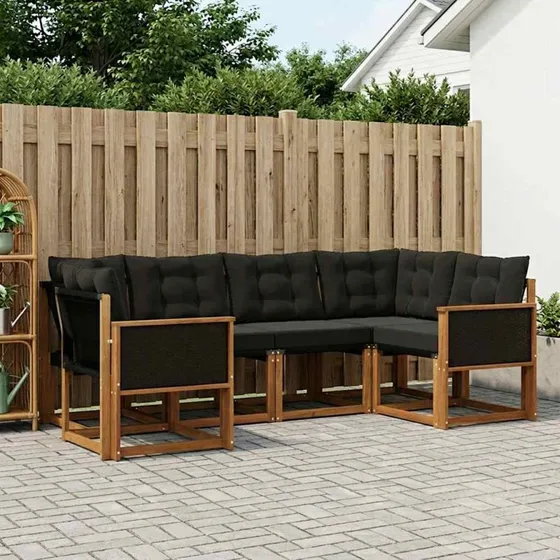 vidaXL Udendørs Sofagruppe 6 pc Natur/Sort