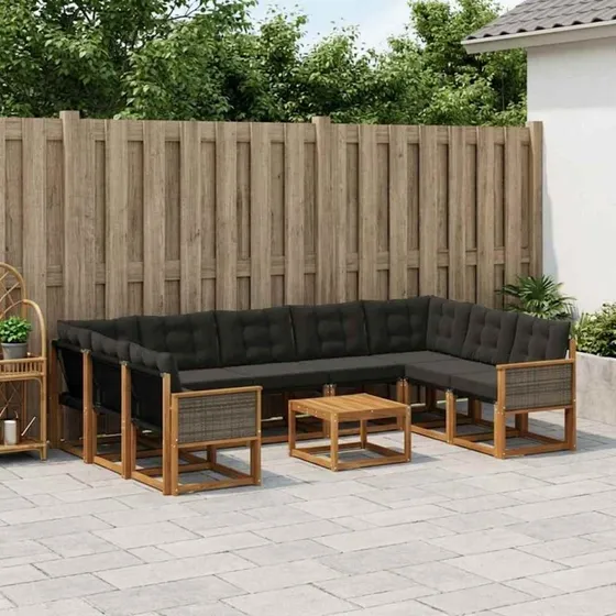 vidaXL Udendørs Sofagruppe 10 pcs Naturfarvet Akacietræ og Sort