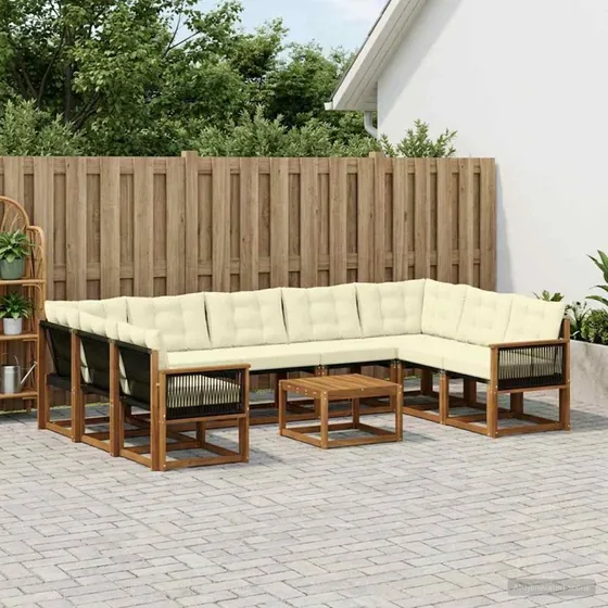 vidaXL Udendørs Sofagruppe 10 pc Naturlig/Fløde