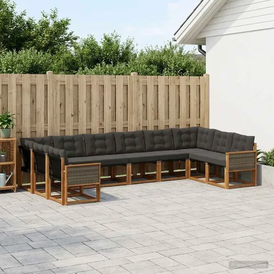 vidaXL Udendørs Sofagruppe 10 pcs Natur/Sort