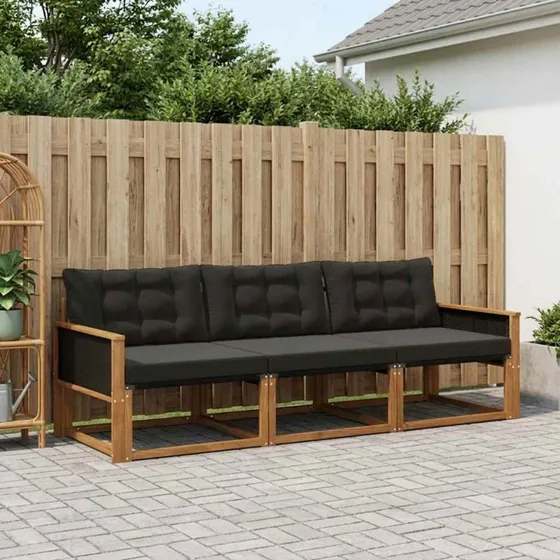 vidaXL Udendørs Sofagruppe 3-pc Akacietræ Natur/Sort