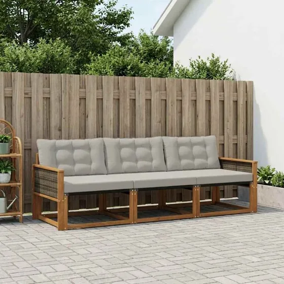 vidaXL Udendørs Sofagruppe 3 pc Natur/lysegrå Akacietræ