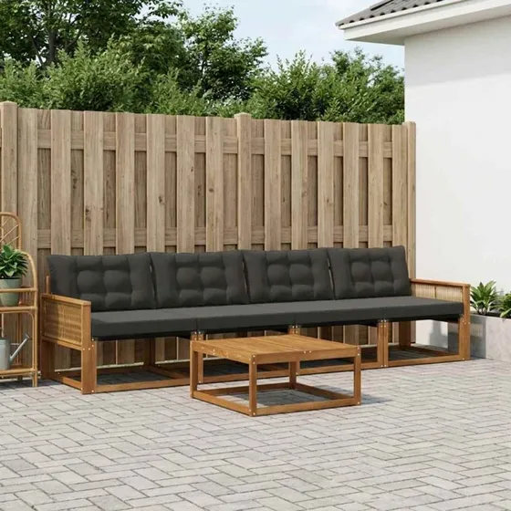 vidaXL Udendørs Sofagruppe 5-pcs Natur/Sort i Akacietræ