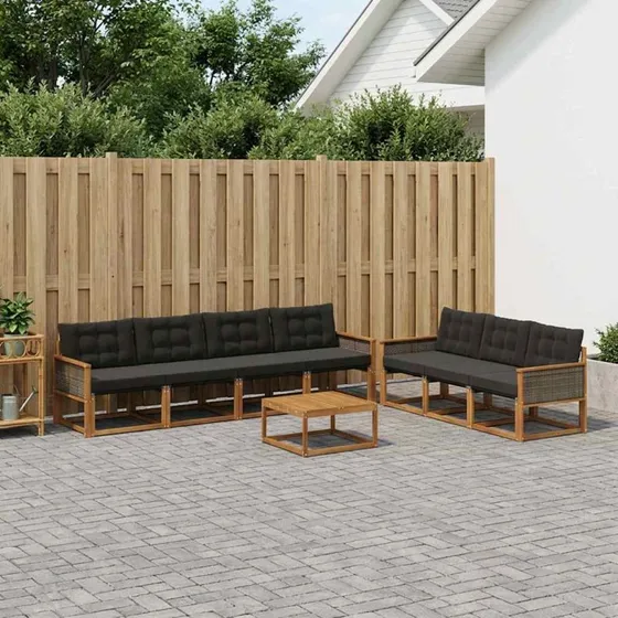 vidaXL Udendørs Sofagruppe 8 pc Natur/Sort