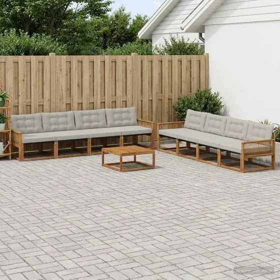 vidaXL Udendørs Sofagruppe 9 pcs Natur/lysegrå