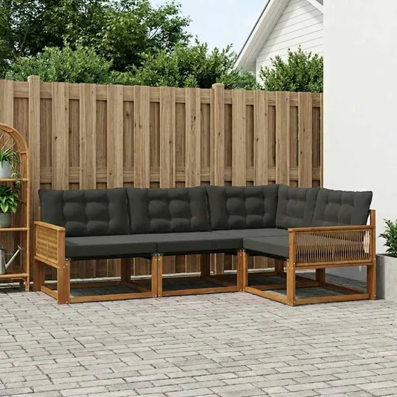 vidaXL Udendørs Sofagruppe 4 dele Natur/Sort i Akacietræ