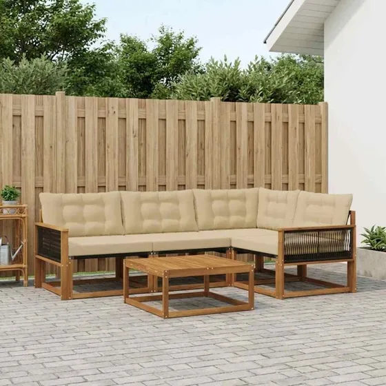 vidaXL Udendørs Sofagruppe 5-pces Naturlig Akacietræ med Beige Puder