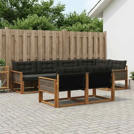 vidaXL Udendørs Sofagruppe 7-del, Akacietræ, Natur/Sort