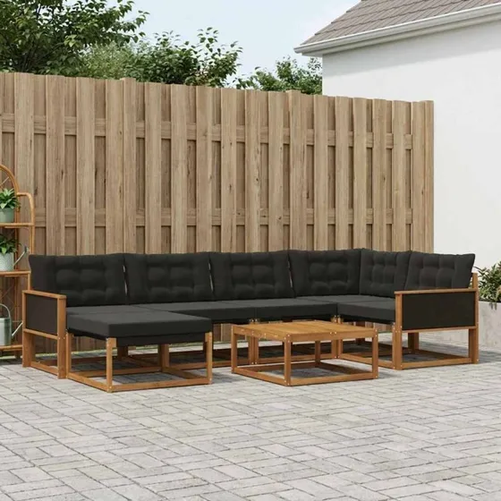 vidaXL Udendørs Sofagruppe 7 pcs Natur/Sort Akacietræ