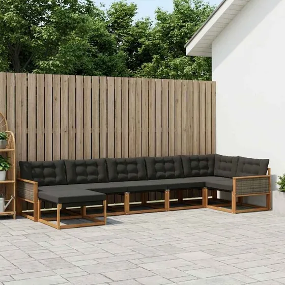 vidaXL Udendørs Sofagruppe 7-del, Akacietræ, Natur/Sort