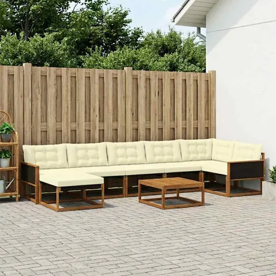 vidaXL Udendørs Sofagruppe 8 pcs Naturlig/Fløde Massivt Akacietræ
