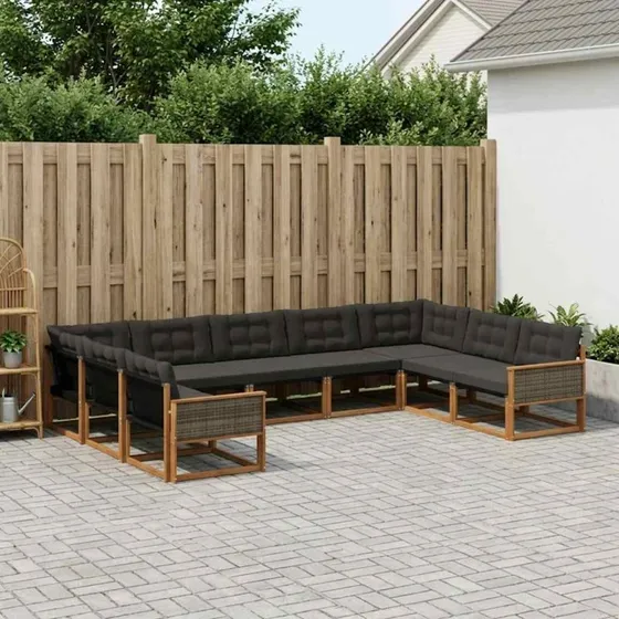 vidaXL Udendørs Sofagruppe 9 dele Naturfarvet/Sort