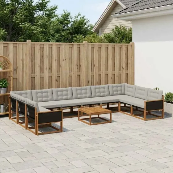vidaXL Udendørs Sofagruppe 11 pcs Natur/Lysegrå