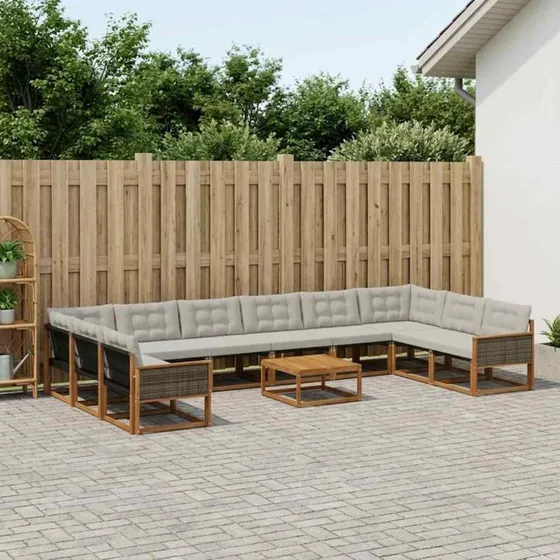 vidaXL Udendørs Sofagruppe 11 pcs Natur/Lysegrå