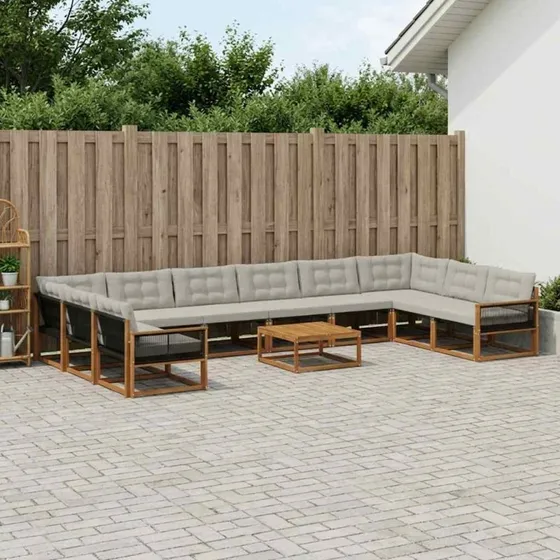 vidaXL Udendørs Sofagruppe 11 pcs Natur/lysegrå