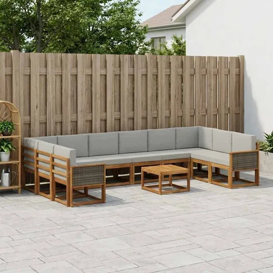vidaXL Udendørs Sofagruppe 11 pcs Natur/lysegrå