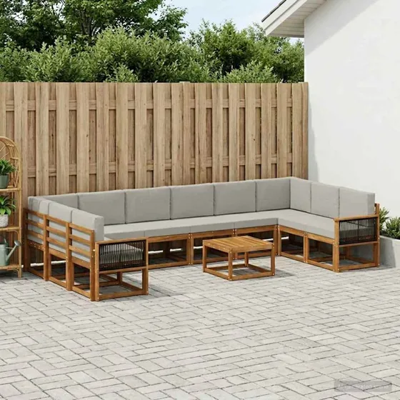 vidaXL Udendørs Sofagruppe 11 pcs Natur/lysegrå