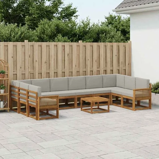 vidaXL Udendørs sofagruppe 11 pcs natur/lysegrå