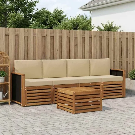 vidaXL Udendørs Sofagruppe 5 pcs Naturlig/Beige Massivt Akacietræ