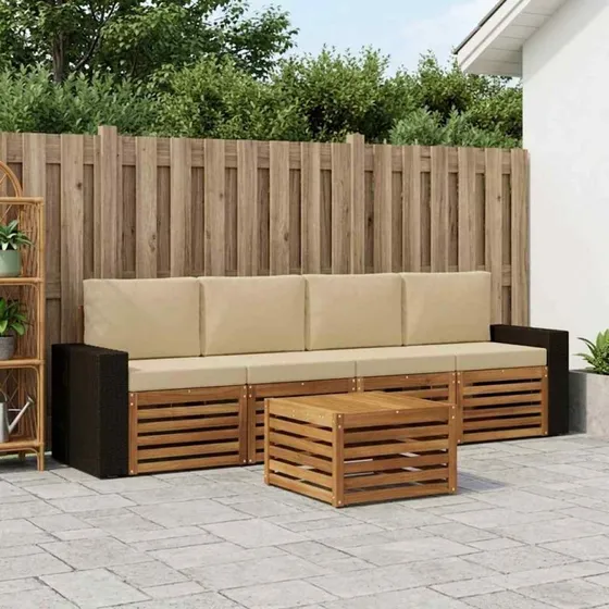 vidaXL Udendørs Sofagruppe 5-pcs Naturlig/Beige Massivt Akacietræ