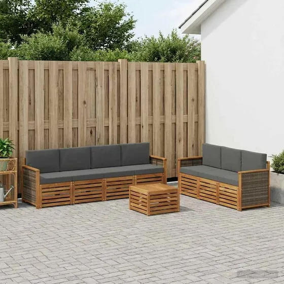 vidaXL Sofasæt 8-del i massivt akacietræ med grå puder