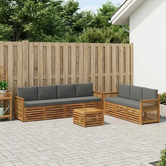 vidaXL Sofasæt 8-del i massivt akacietræ med grå puder